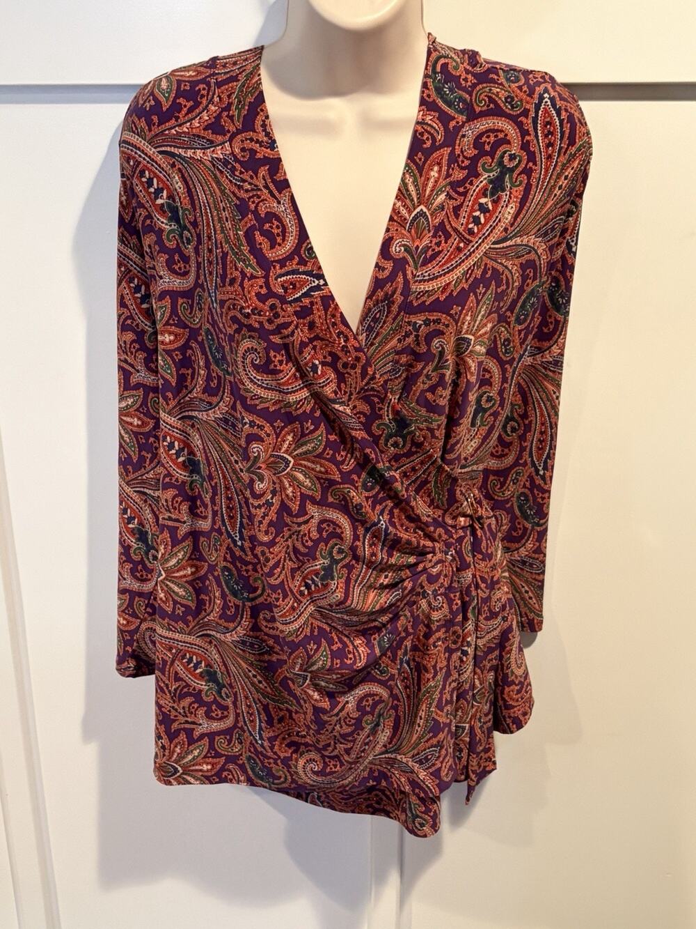 NWT Lauren Ralph Lauren Women’s 3X Plus Paisley V-Neck Long Sleeve Knit Blouse